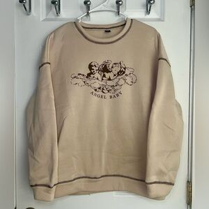 Cozy Cloud Angel Baby Graphic Beige Crewneck Sweater
